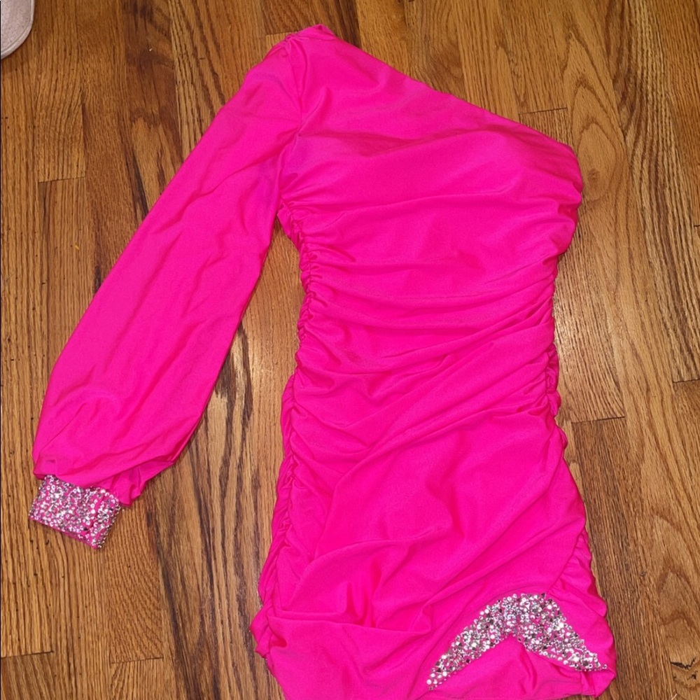 Neon pink Ruched short dress